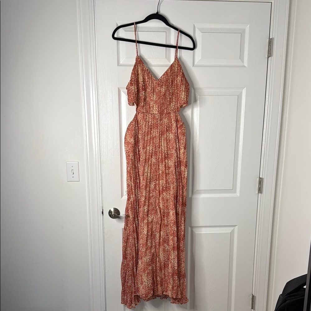 H&M Orange Gold Maxi Dress Sleeveless V-Neck Spaghetti Strap
